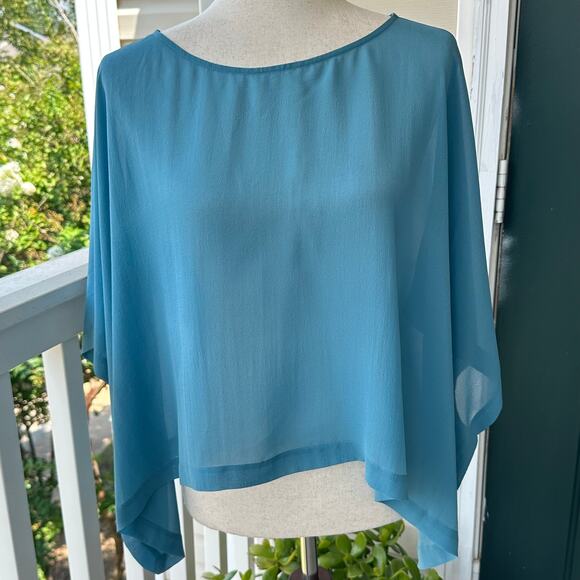 NWT Eileen Fisher Silk Georgette Top L/XL River Blue Flowy Lagenlook Minimalist - Picture 3 of 10